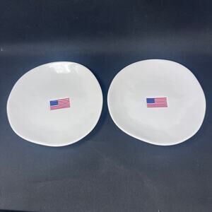 Williams Sonoma American Flag Salad Plate SET OF 2 White Stoneware 9" Luncheon